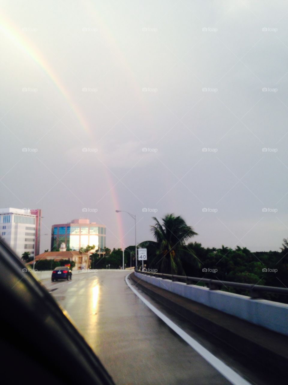 Rainy day. Double rainbow