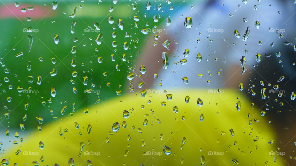 Raindrops on a window. Summer scene of waterdrops on a window