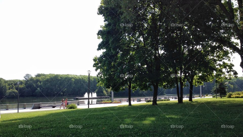 Morning running . Two women running in the park.
