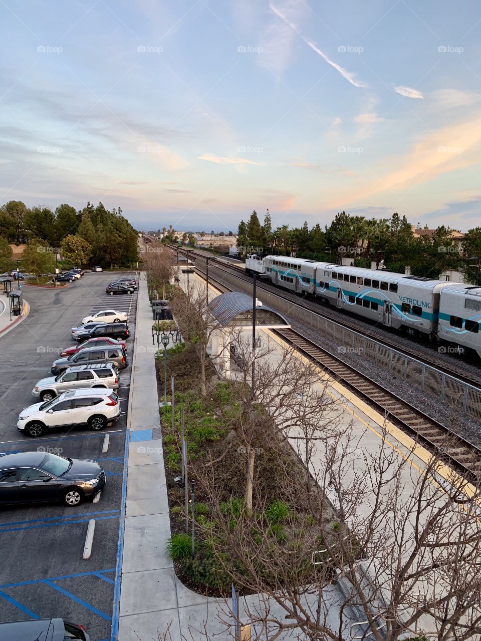 Train station in Buena Park, California circa late February 2019.