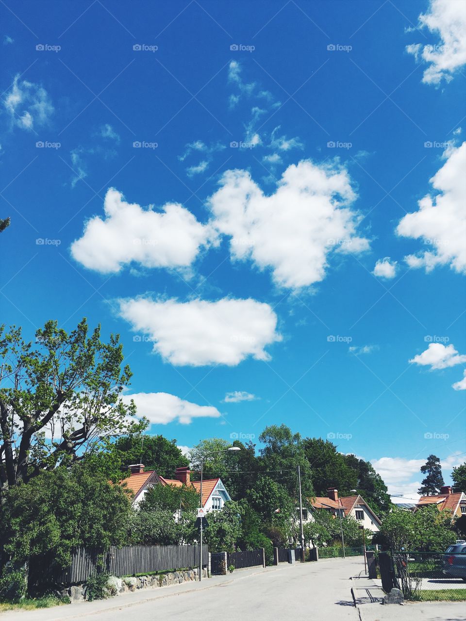 Residential area in Sweden with blue skies