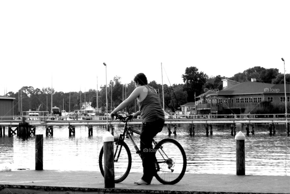 Boy on bike. Boy sitting on a bike