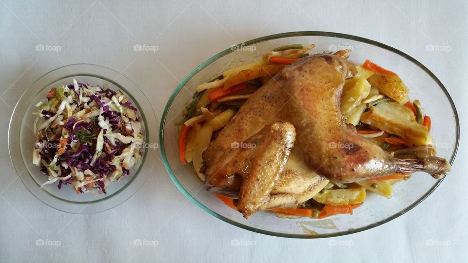 Chicken meat with cabbage salad
