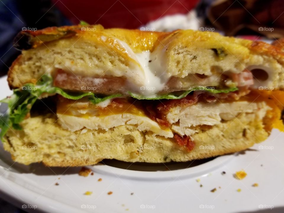 chicken and bacon ranch bagel sandwich
