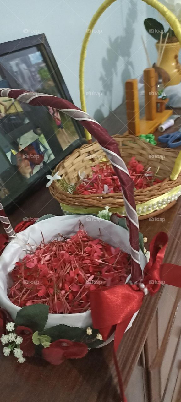 baskets of red rose petals