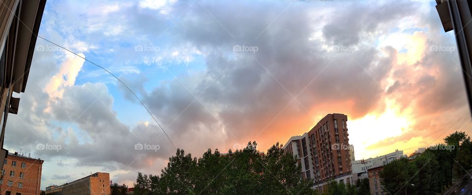 panorama of the sky in the evening.  from blue to dark gray.  Sunset adds contrast
