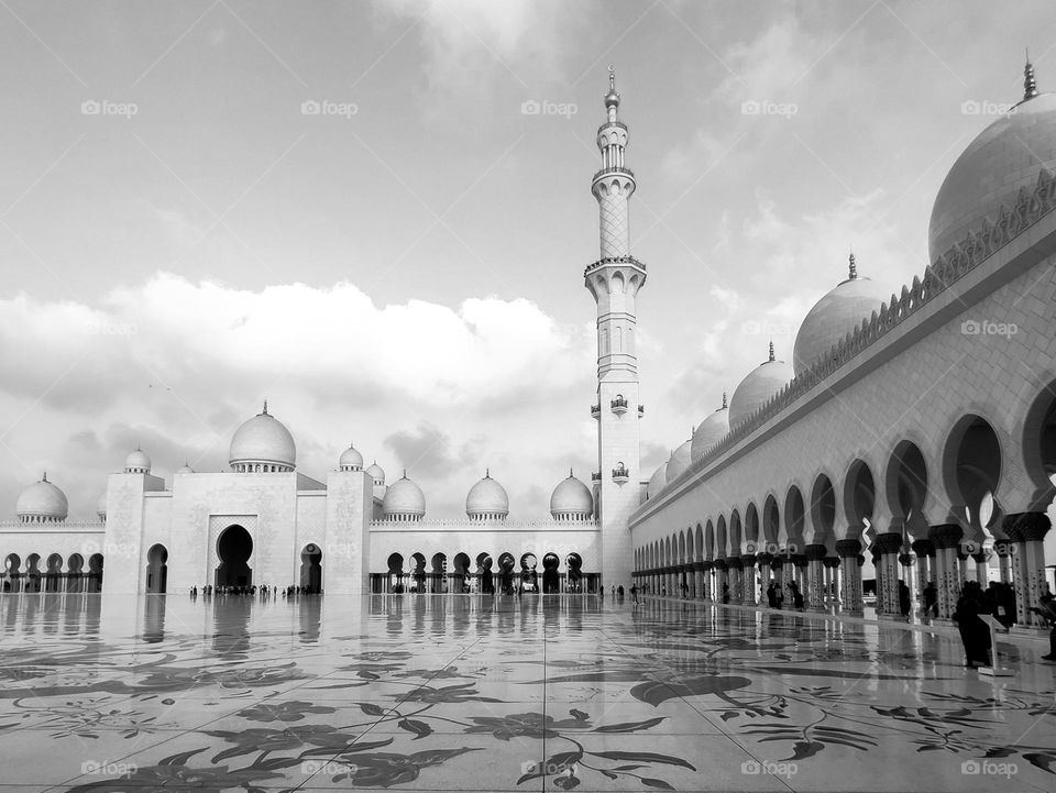 Incredible Abu Dhabi White Mosque Architecture in B&W