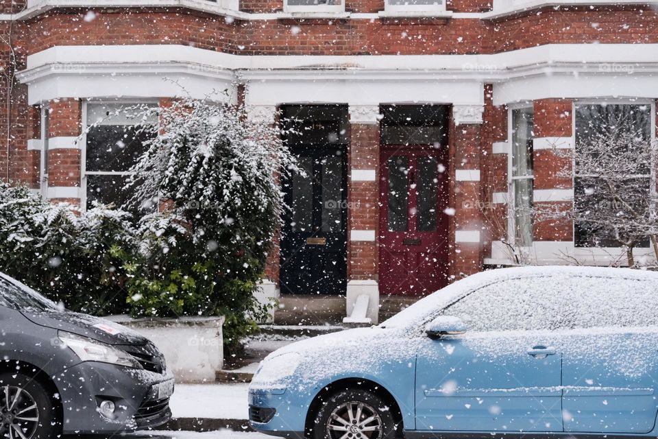 Snowy streets in London