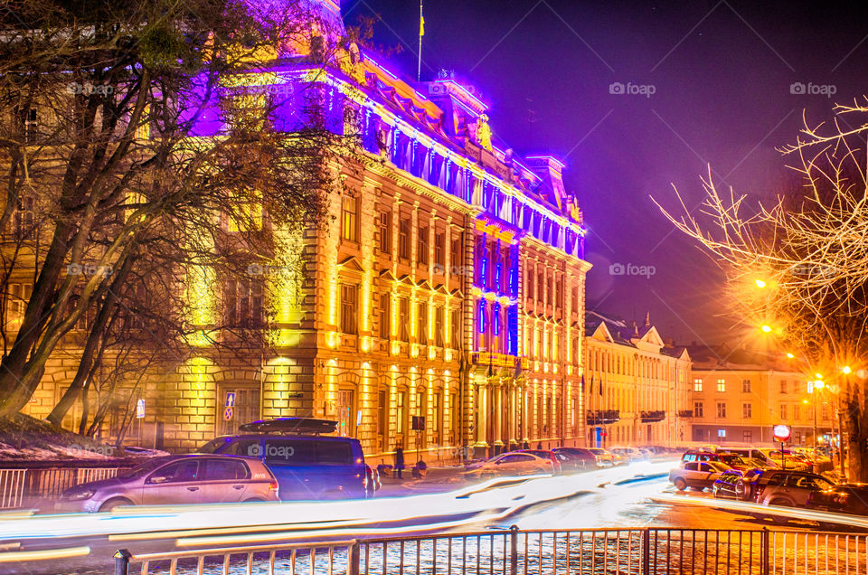 Lviv cityscape during the sunset