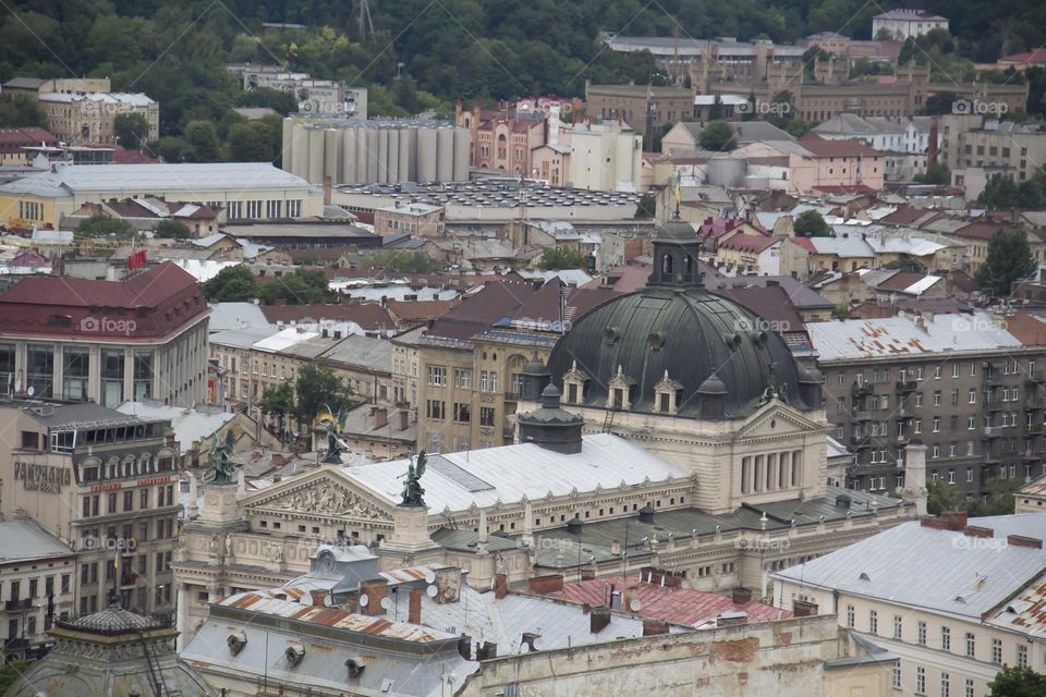 The city of Lviv in Ukraine from a bird's eye view.