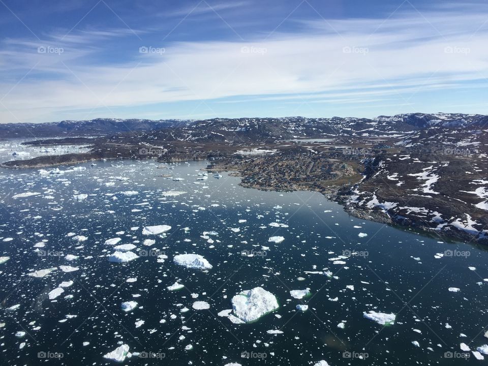 Ilulissat City, Greenland. Ilulissat from the air