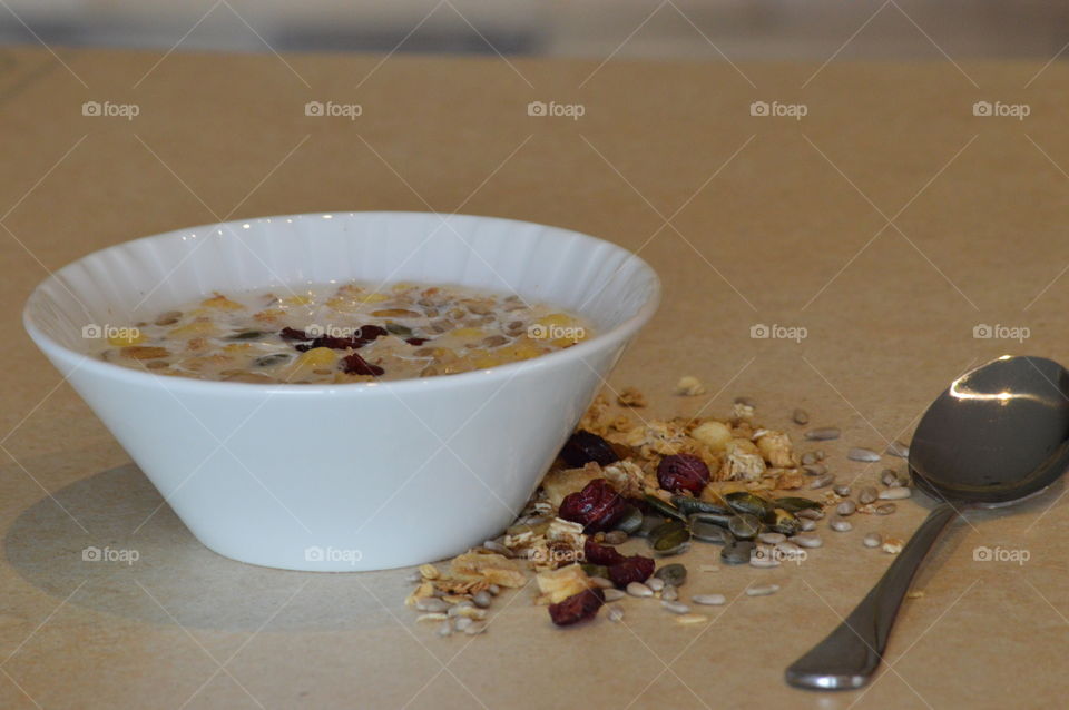 Healthy breakfast -muesli with dried fruit and seeds