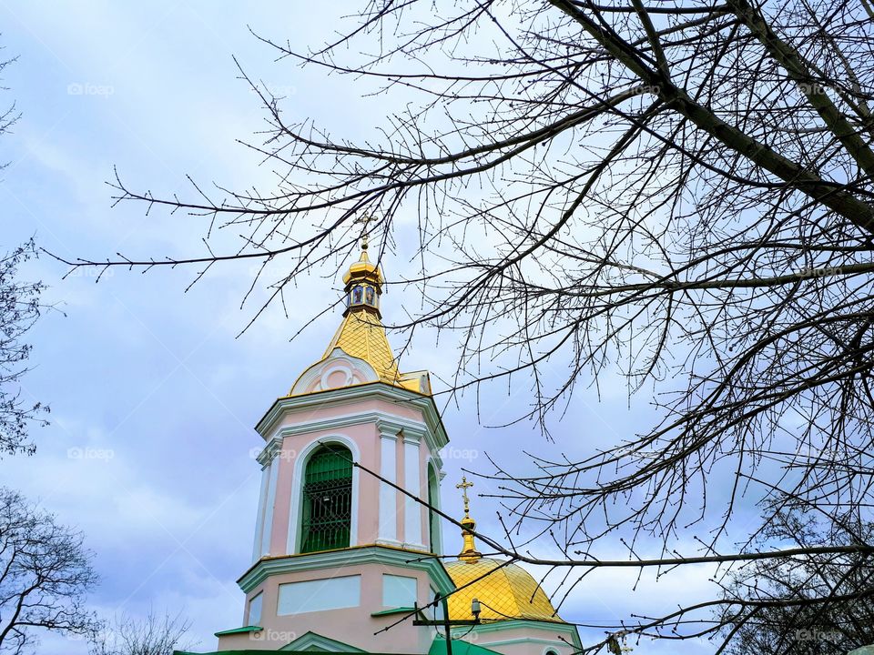 Orthodox church at the blue sky background