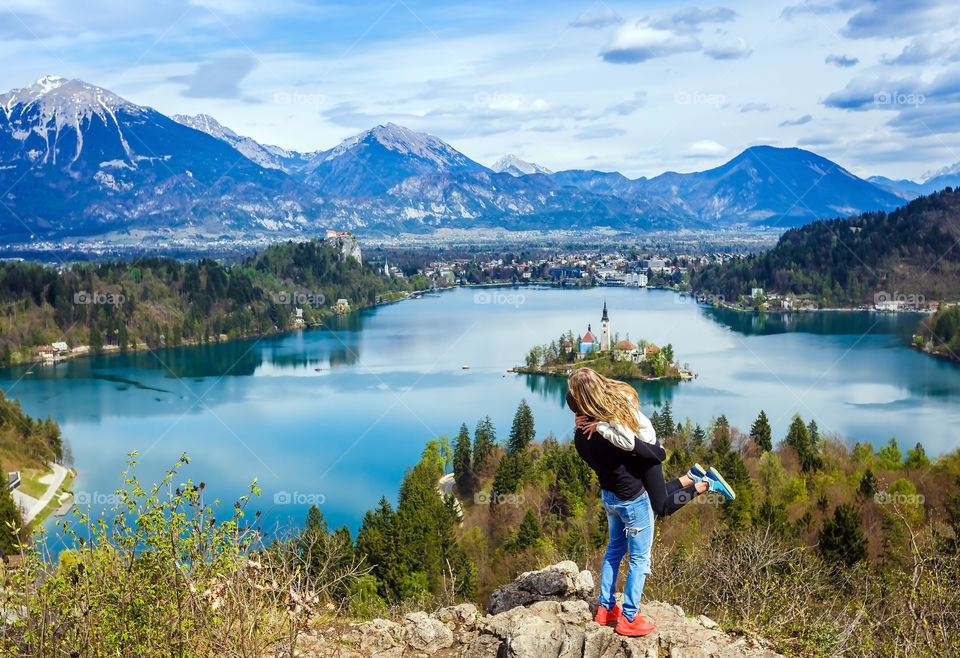 Couple and beautiful scenic landscape