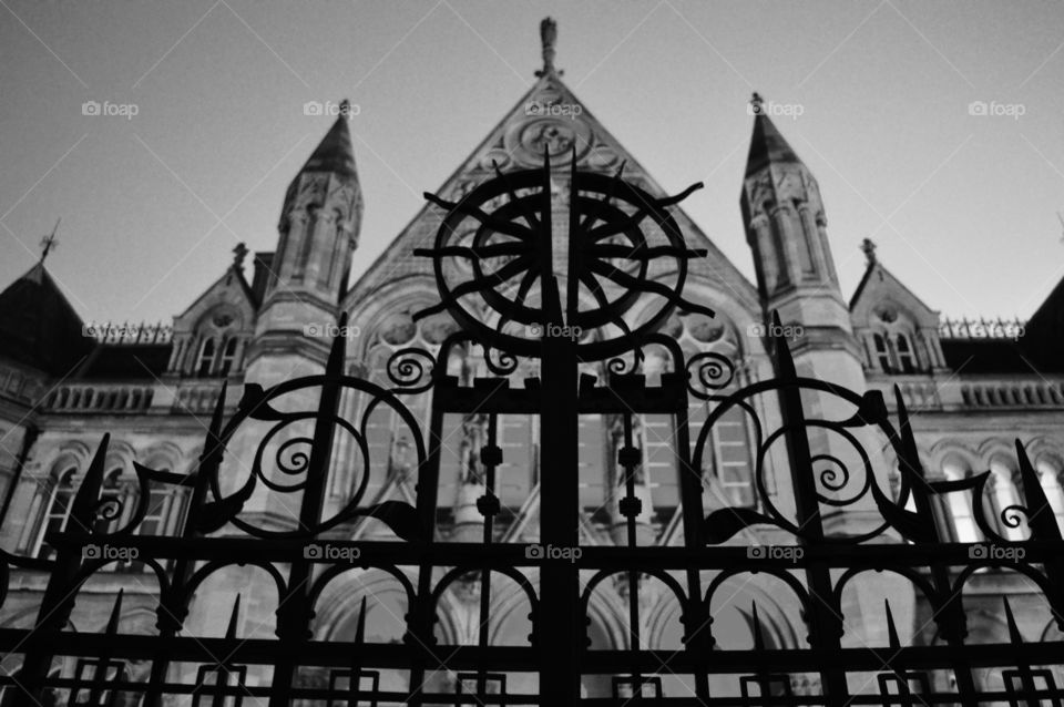 black and white architecture. English entry to University