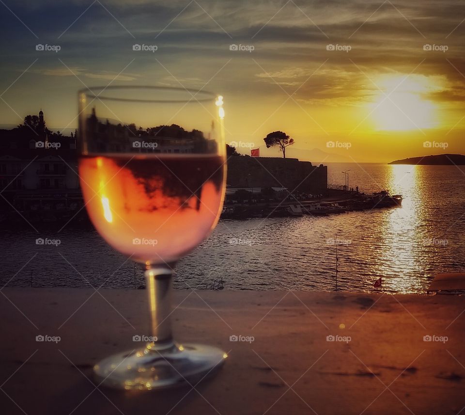 Wine in sunset