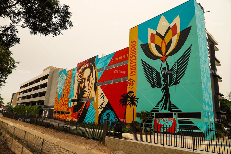 Shepard Fairey mural in Costa Mesa