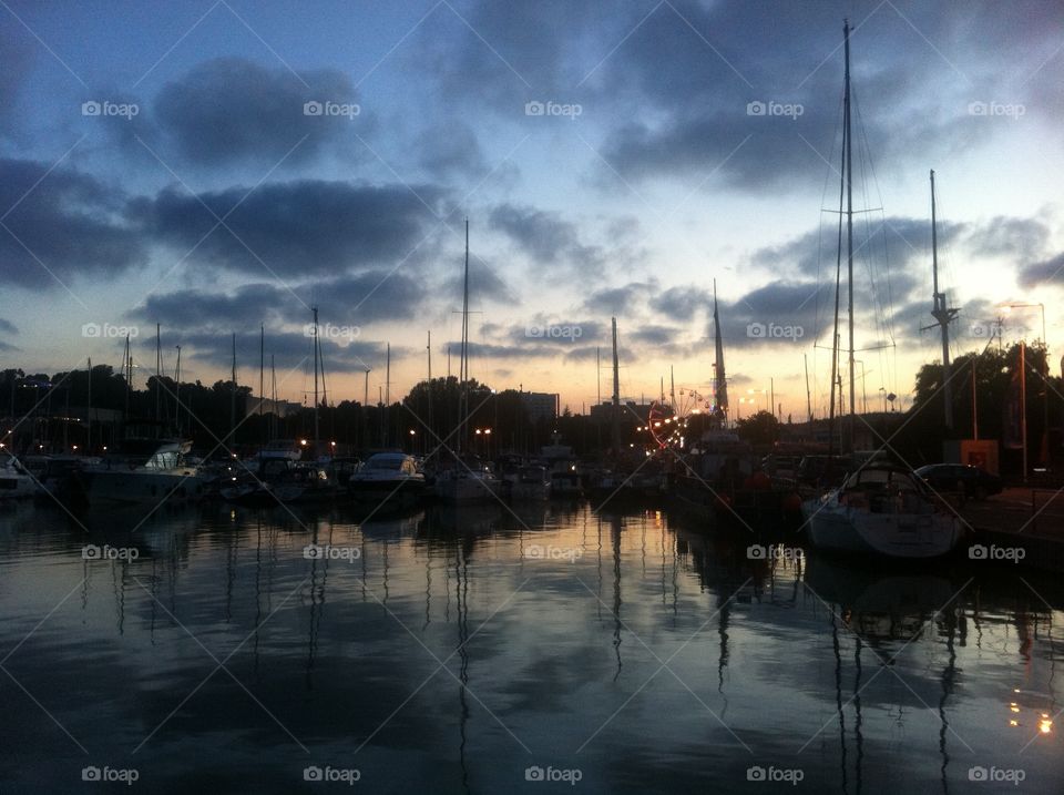 Sunset time and yachts 