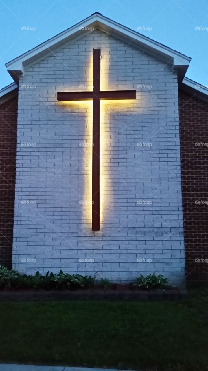 cross at dusk. my church, my family