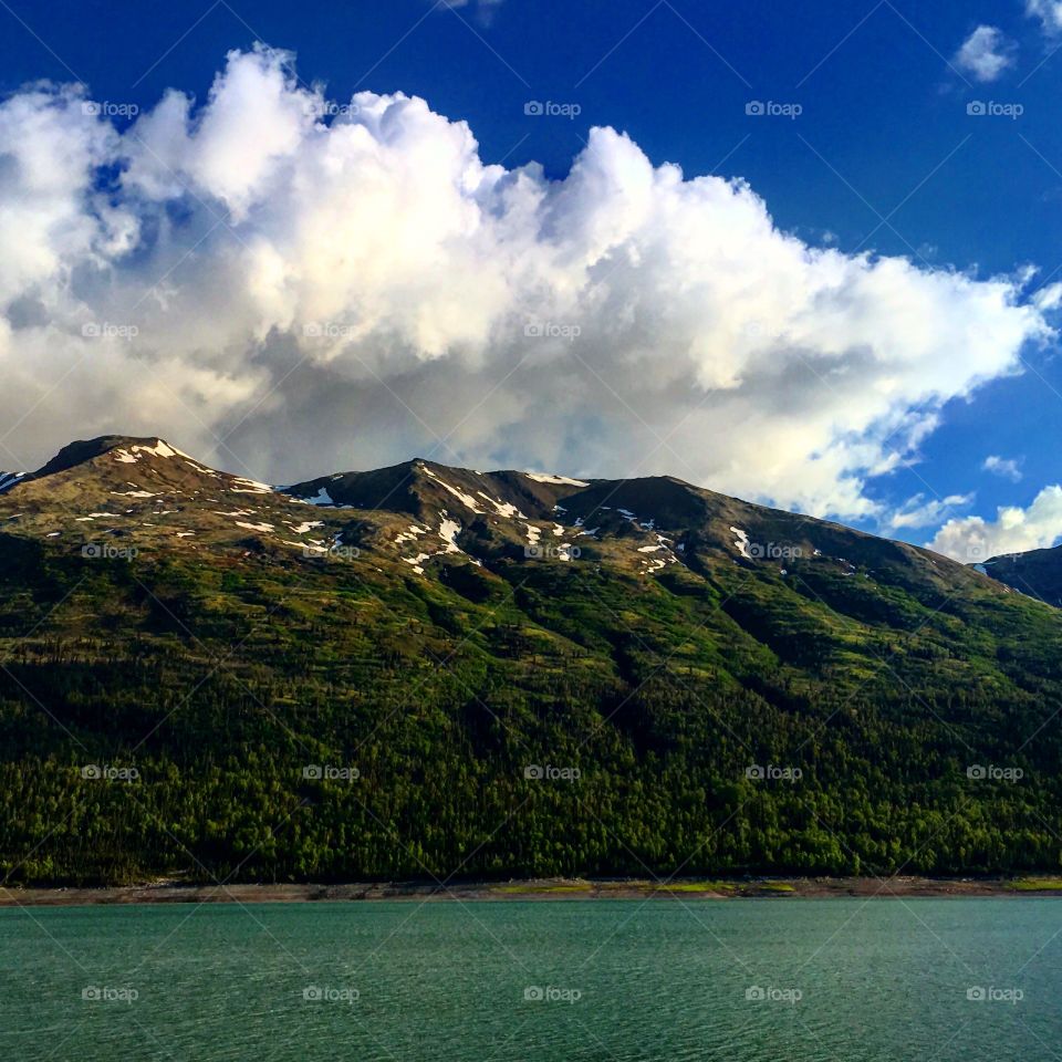 Floating on the Eklutna lake in Alaska