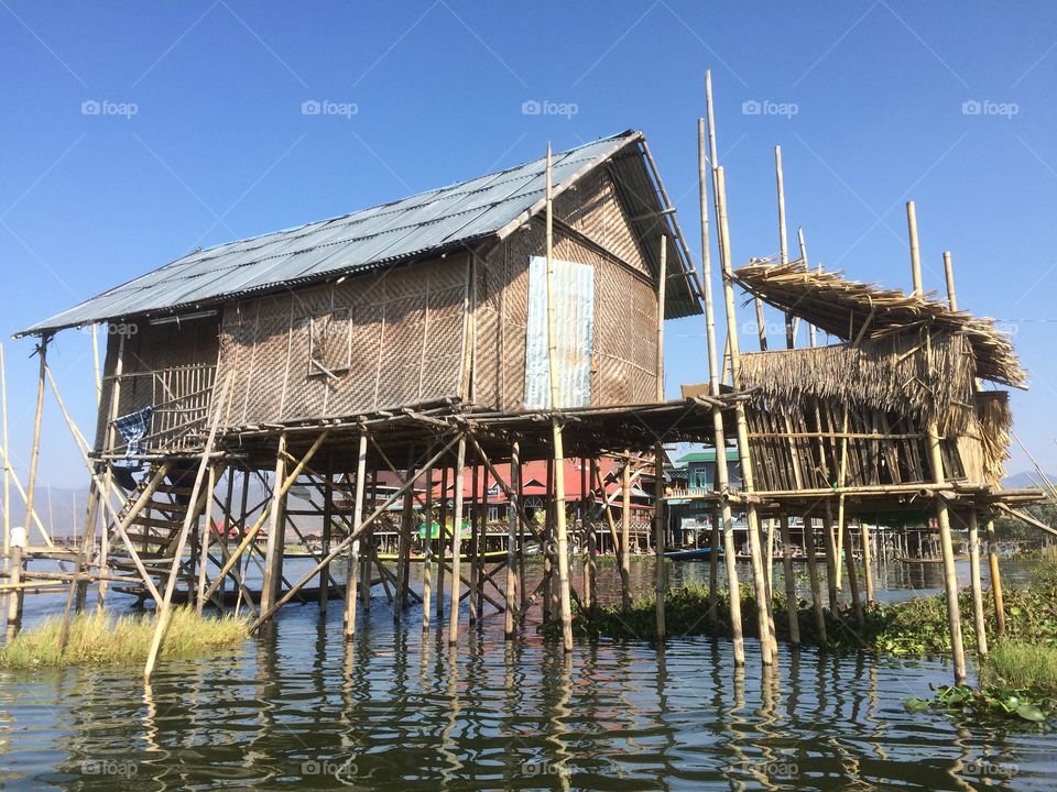 House in lake Inle, life in Myanmar 