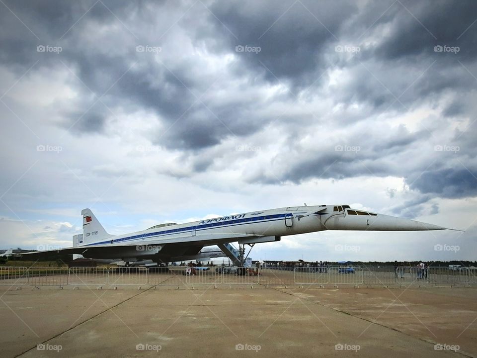 Legend of aviation Tu144, USSR famous supersonic civil airplane at an airshow MAKS 2021