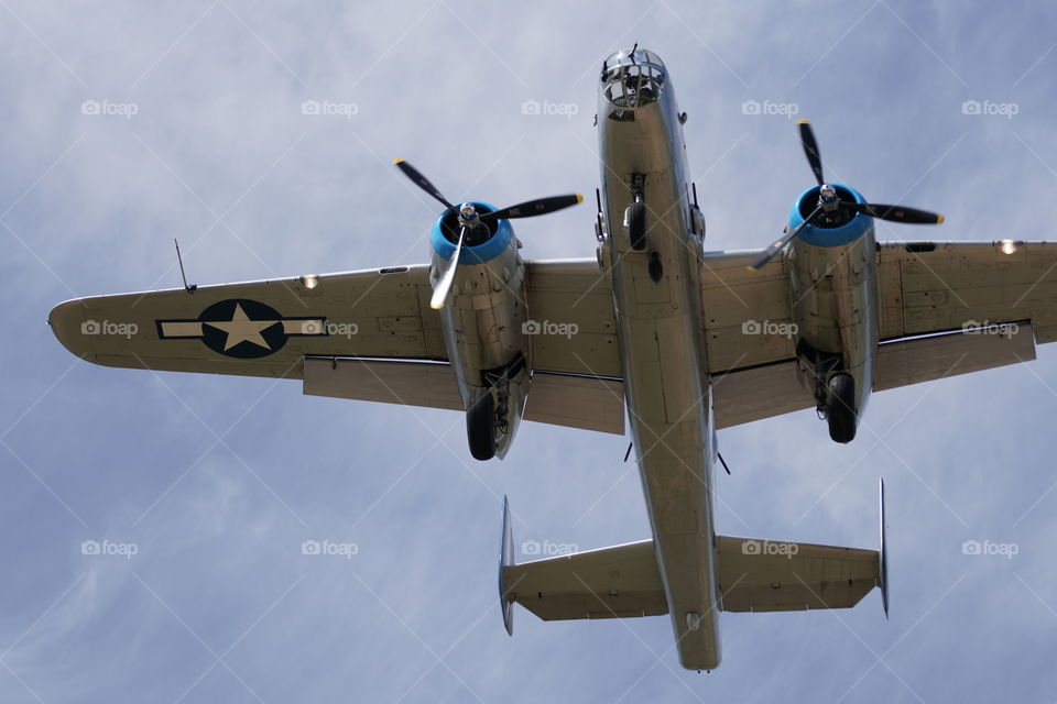 B25 Mitchell bomber of World War 2 vintage on approach