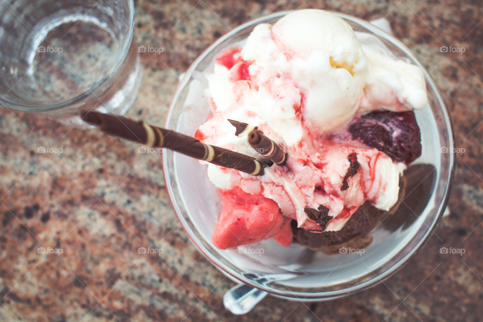 High angle view of ice cream in bowl