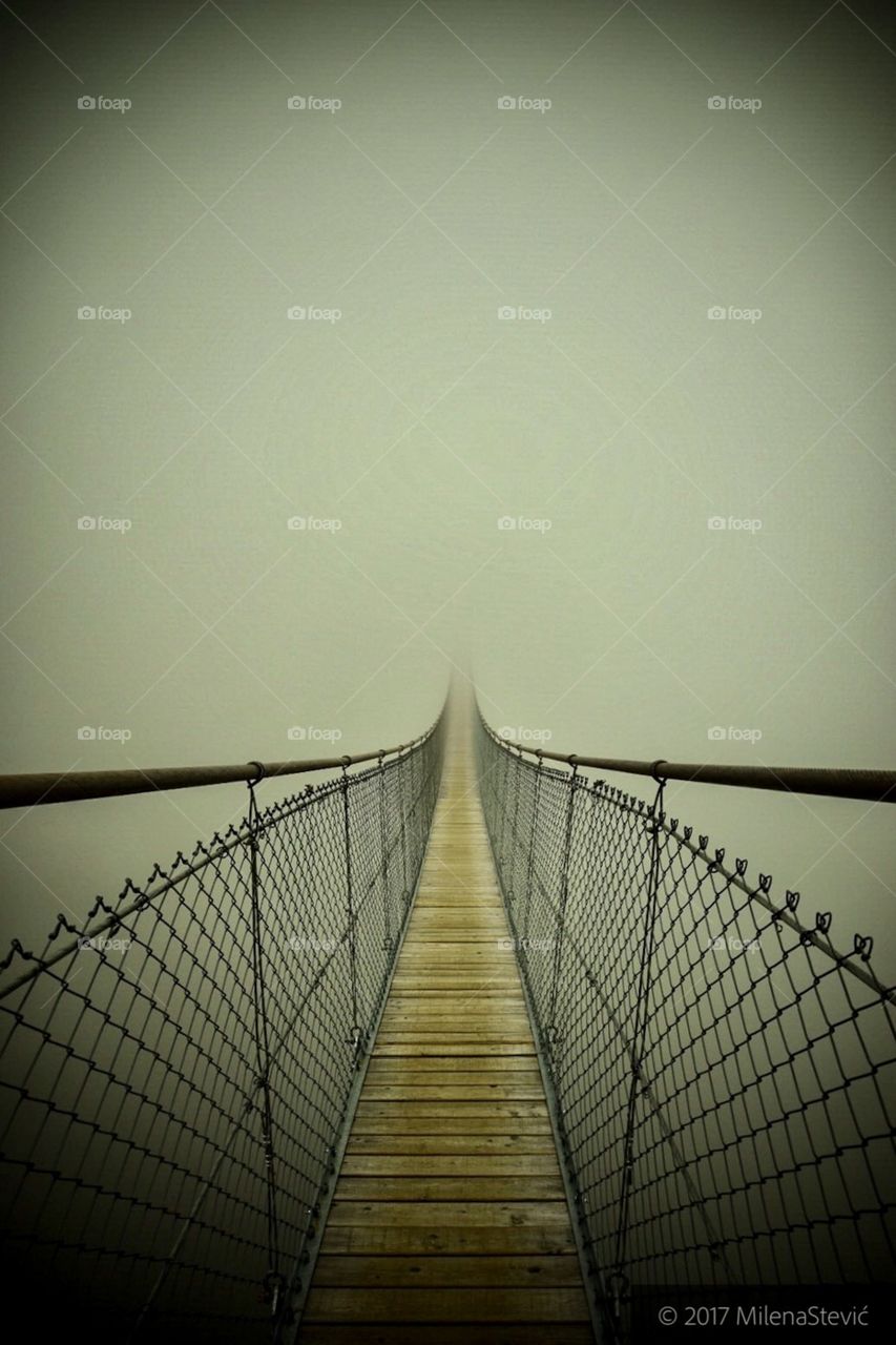 foggy bridge, hiking, alps, 