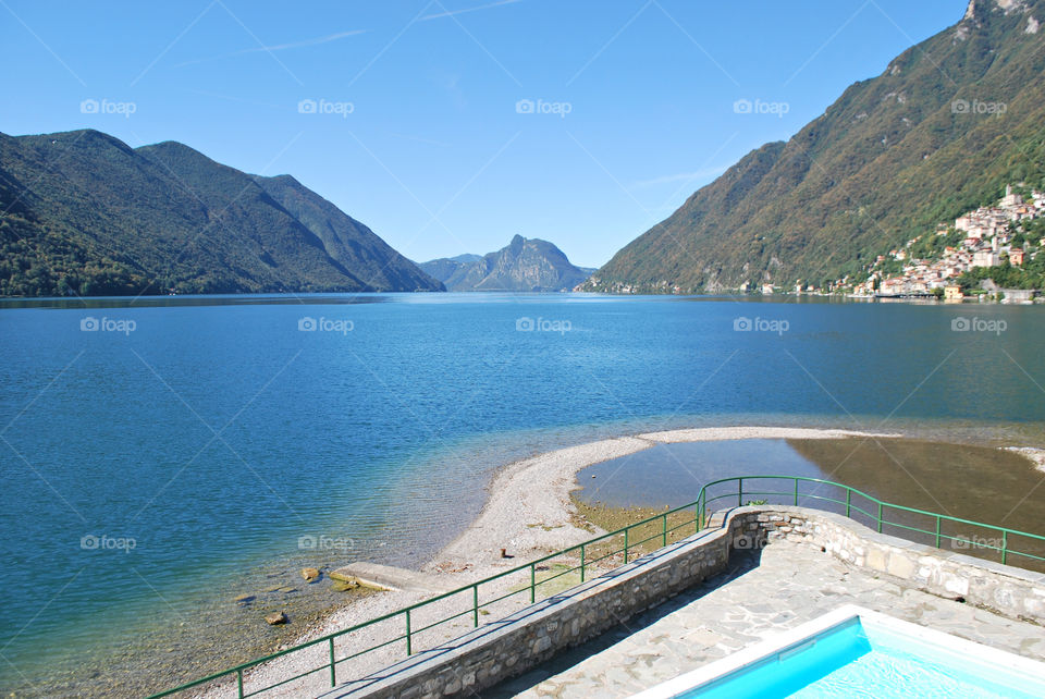 Swimming pool near the lake - Valsolda, Como, Lombardy, Italy.