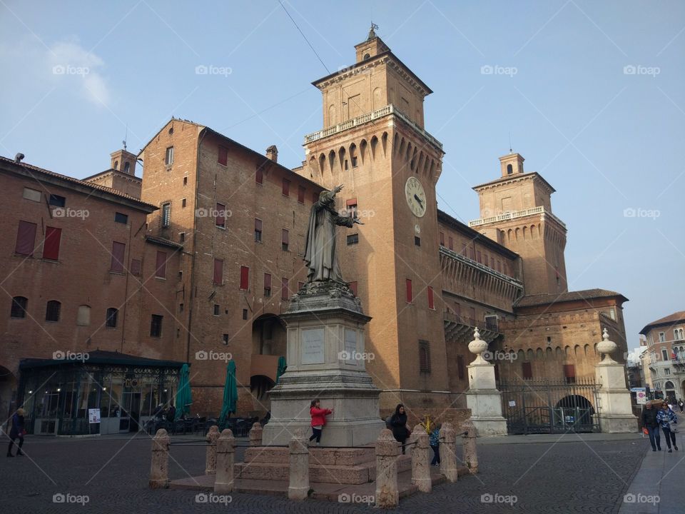 The Castello Estense (‘Este castle’) or castello di San Michele (‘St. Michael's castle’) is a moated medieval castle in the center of Ferrara, northern Italy. It consists of a large block with four corner towers.