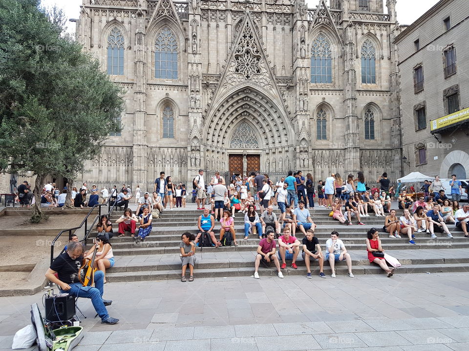 good vibes with people in cathedral of barcelona in spain