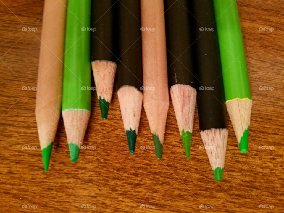 Various shades of green colored pencils!