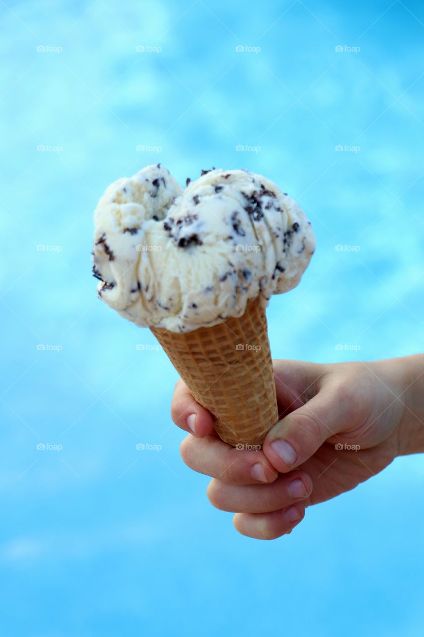 Person holding chocolate chip ice cream