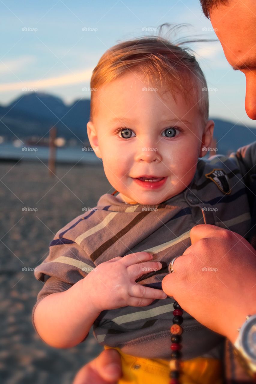 Sunset beach with our boy 