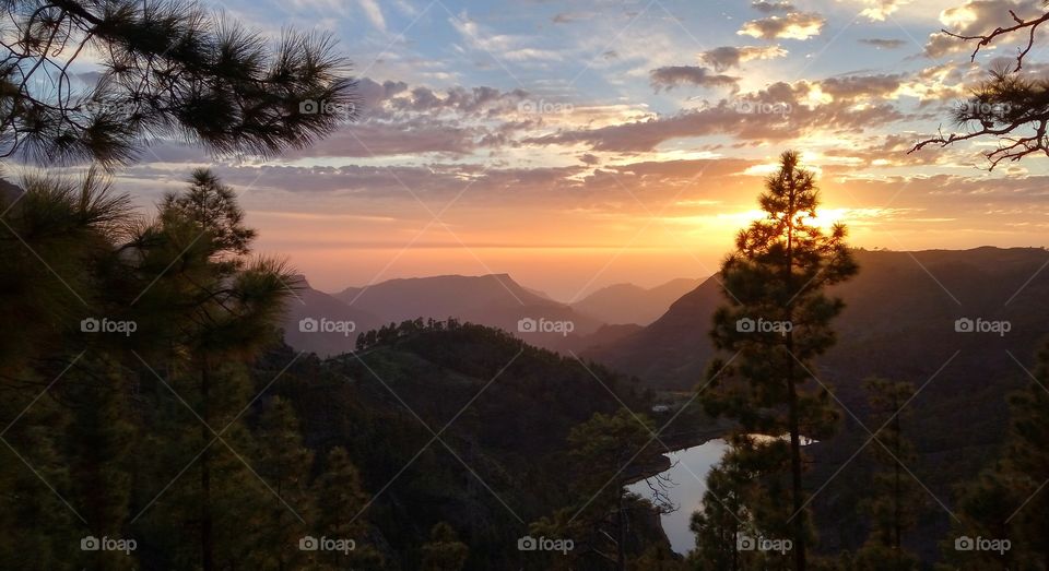 No Person, Tree, Mountain, Sunset, Landscape