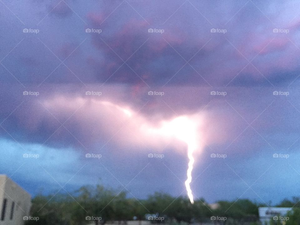 Lightning strike in desert caught on smart phone.