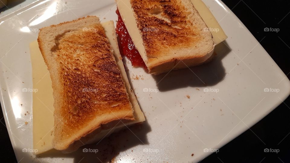 Toast with cheese and jam