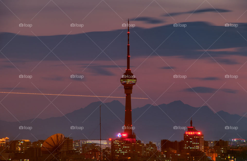 Tower meets light trail