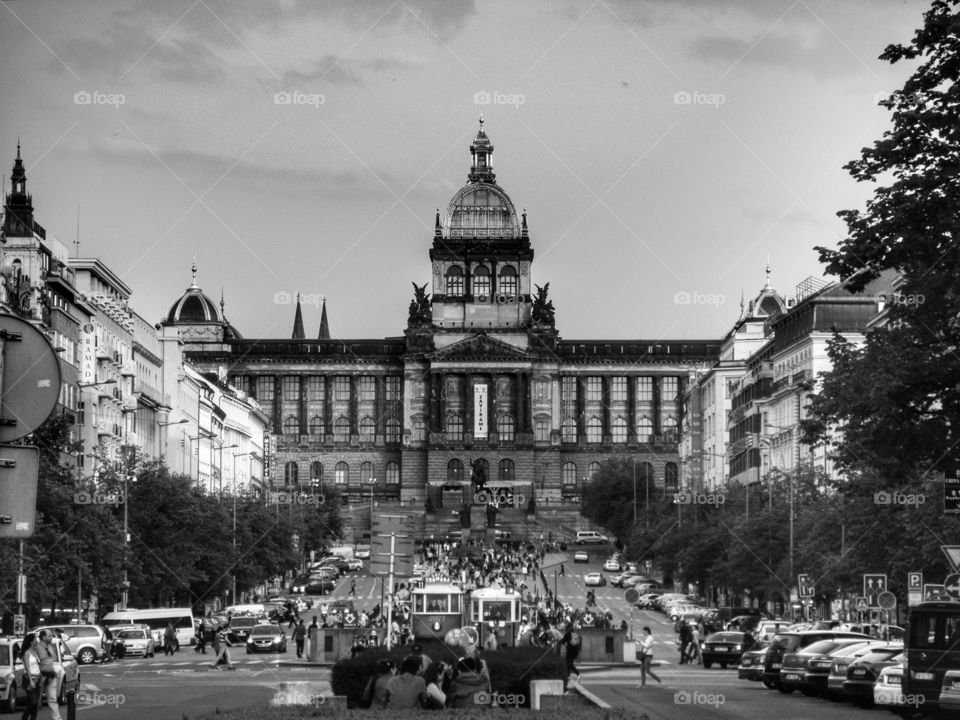 National Museum. View of the National Museum from Wenceslas Square, Prague.