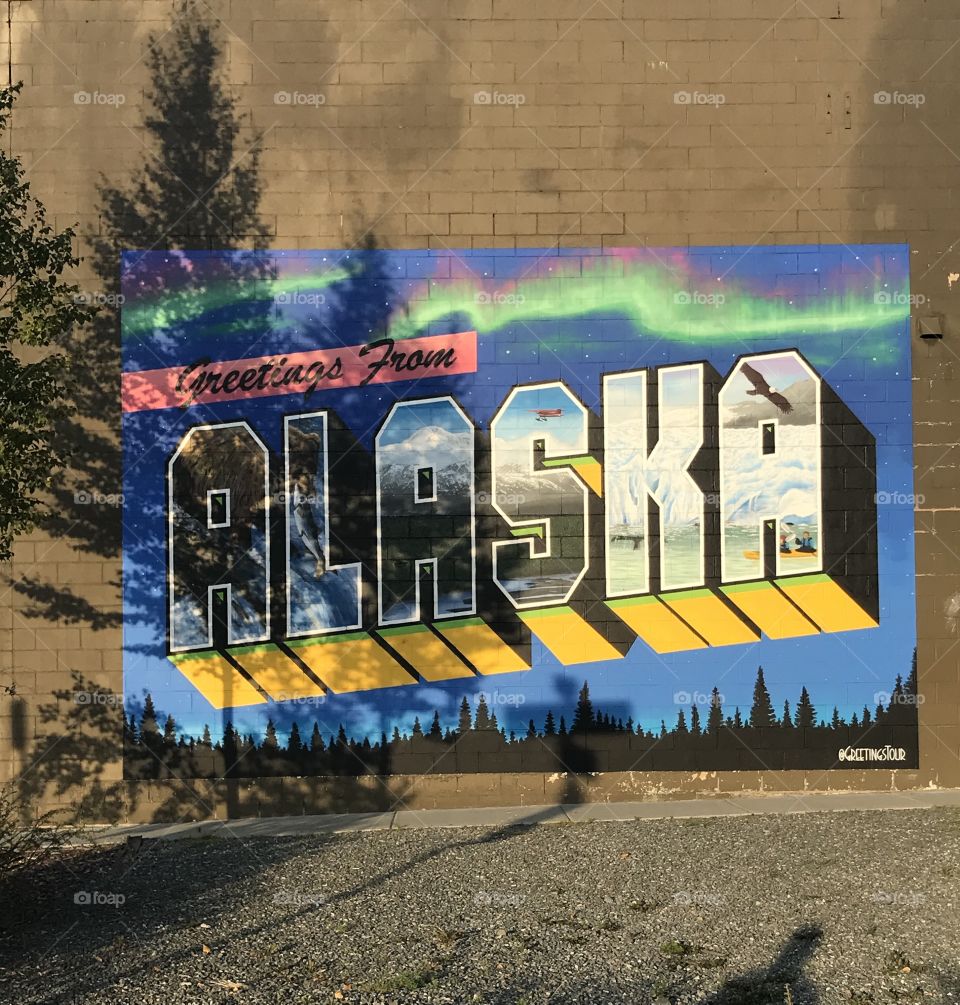 Greetings from Alaska colorful mural