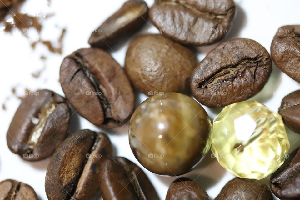 Semi-precious stones and coffee beans