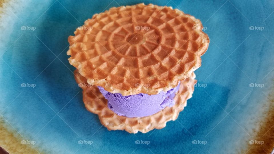 Close-up of purple ice cream sandwich