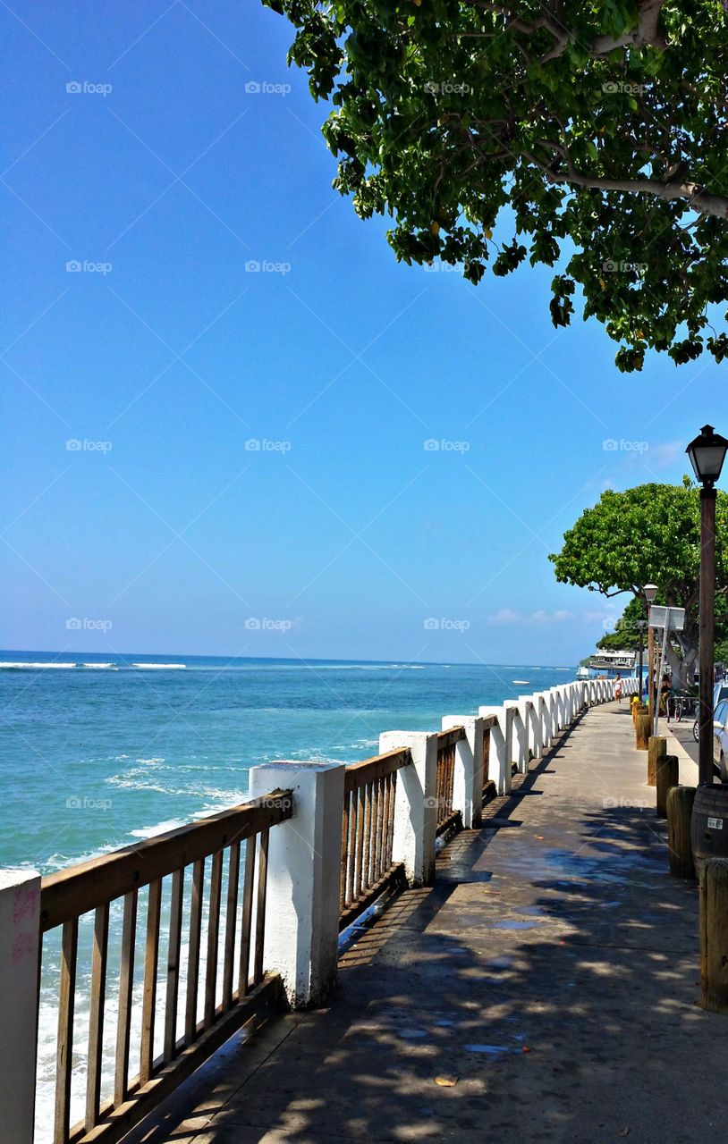 Scenic view of footpath and seascape