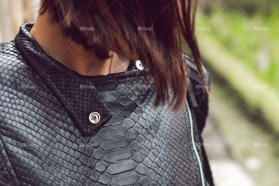 fashionable python leather jacket.