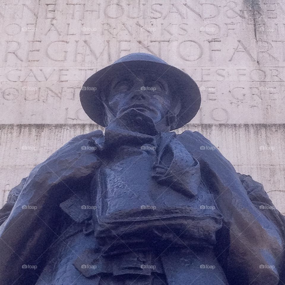 Royal Artillery. One of the bronze statues that stands at the Royal Artillery Memorial in Hyde Park, London.