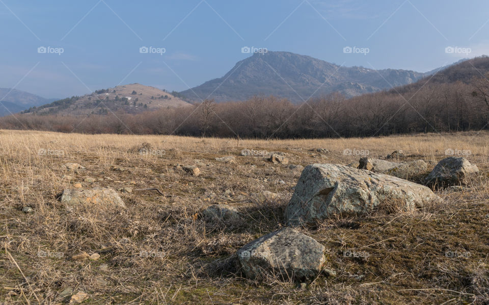 Rock mountains on mountains background.Romania landscape