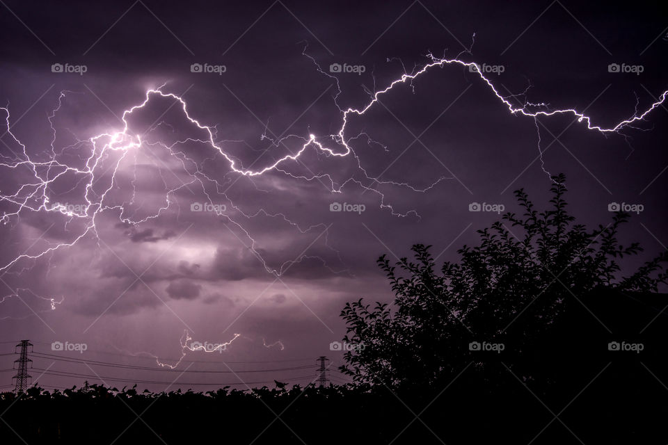 Thunder lightning in sky at night