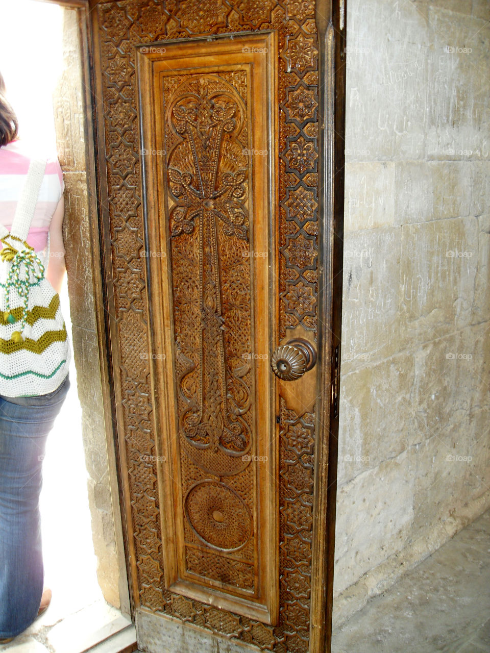 Old monastery door with carving