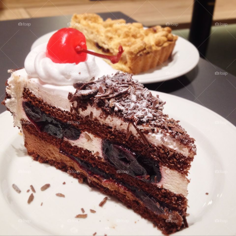 Black Forest cake with apple pie. Black Forest cake with apple pie